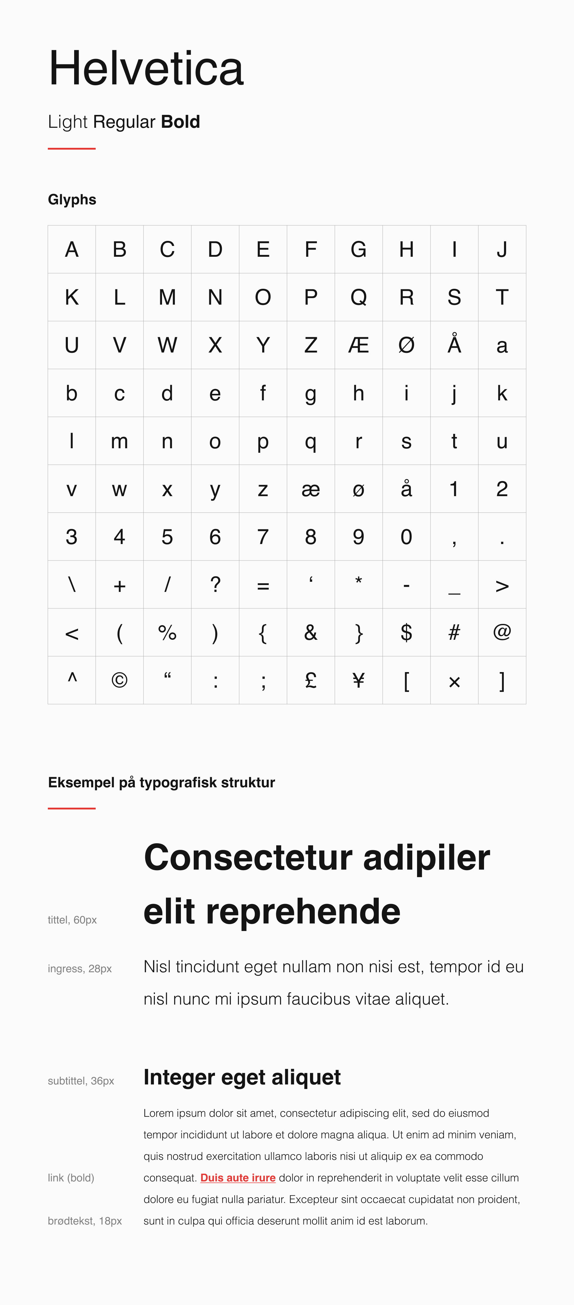 Forhåndsvisning av typografisk uttrykk, Helvetica.
