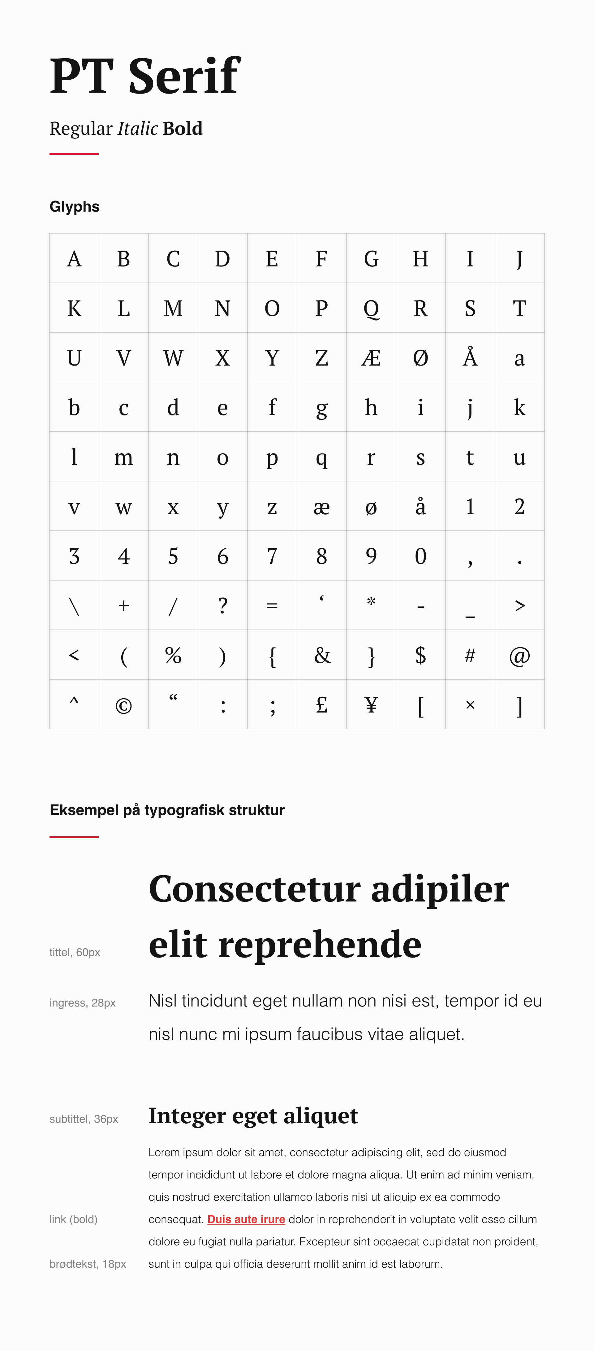 Forhåndsvisning av typografisk uttrykk, PT Serif.